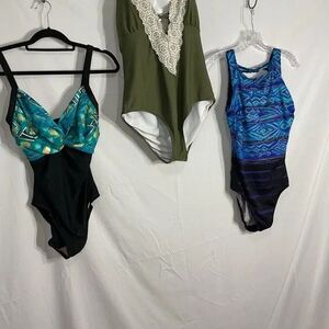 Shape DectTeals,Green,Blues and Black One Pieces Swimsuit W/Stylish Design Sz 14